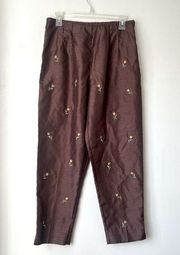 Vintage 90s Dress Petite Brown Floral Embroidered Pants 10P