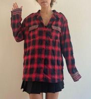 Red Embroidered Flannel Shirt