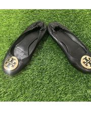 Tory Burch Womens Sz US 6 Black Leather Reva Gold Emblem Logo Ballet Flats