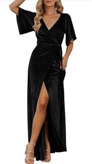 NEW MEROKEETY V Neck Wrap Velvet Maxi Dress Bridesmaid M 8/10