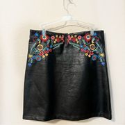 For The Republic Women’s Faux Leather Embroidery Skirt