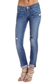 Bacara Medium Wash Low Rise Straight Cuffed Leg Distressed Y2K Jeans