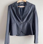 MaxMara • Wool Silk Blend Pin Stripes Blazer, One-Button, Round Hem, Size 10