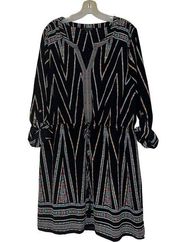 Signature Studio Shirt Dress Black Zigzag Blouson Mini Boho XL