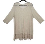 Krazy Kat Womens Plus Size XXL Beige Bohemian Lace Long Line Tunic Blouse