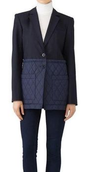 Tibi Wool Blend Quilted Oversized Blazer in Navy Blue Size 0