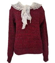 Vintage Lace Collar Sweater Size S Red Herman Geist Cottagecore Prairie 80s