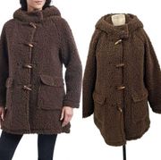 Lucky Brand Long Hooded Faux Shearling Toggle Coat Brown Size XL