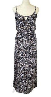 women's medium leopard print sleeveless stretchy maxi dress ruffled