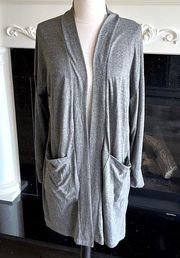 Soft Cardigan Heather Charcoal Gray Sweater Comfy Long Womens Small Lightweight