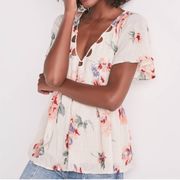 Lucky Brand  Floral Flutter Sleeve Babydoll Top in Pink Multi Size Small