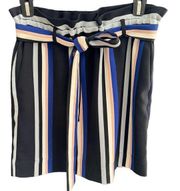Paperbag Waist Striped Mini Skirt