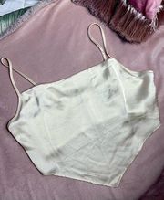 Sincerely Jules Cream Off White Satin Crop Top Blouse High Low Hem Size Medium