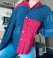 NWT VTG Deadstock French Farmgirl Cottagecore Prairie Button Down Patchwork Top