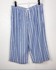 Beach Lunch Lounge Margot Drawstring Pants Blue Striped Linen Blend Size XXL