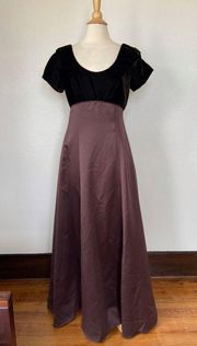 Vintage 90's Jordan Fashion Brown Satin & Velvet Short Sleeve Full Length Dress