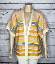 Very J Size 1X Stripe Short Sleeve Open Front Oversized Kimono Sweater Cardigan