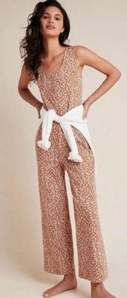 Saturday Sunday Anthropologie tan cheetah print knit wide leg jumpsuit size xs