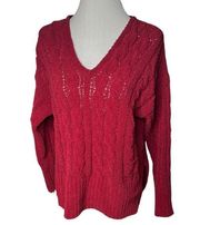 Ethereal Cable Knit Sweater Red Maroon Size Large