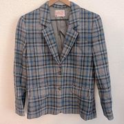 Pendleton Womens Plaid Blazer Size 6 100% Virgin Wool Jacket Grey Blue