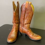 Tony Lama Brown Leather Cowboy Boots Size 5 Vintage Tall Shaft Western Rodeo