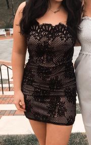 Black & Nude Lace Fitted Dress