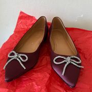 J. CREW rhinestone bow burgundy point toe satin flats