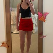 red satin skirt