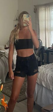 Black Rip Jean Shorts