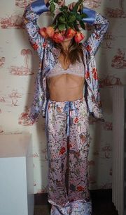 Anthropologie We Are Hah Violet Queen Fisher Sheer PJ Set XL