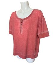 Jane and Delancey Coral Burnout Henley Tee Large