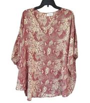 1646 Adrienne Red Snake Print Oversized Chiffon Blouse Size Medium