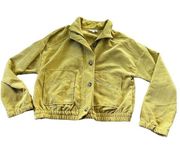 E&M Womens Large Corduroy Short Length Mock Neck Golden Yellow Zip Button Jacket