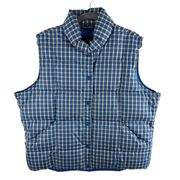 Lands' End Blue Plaid Lightweight Down Feathers Mock Neck Snap Up Vest Size XL