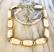 Talbots Cream Acrylic Collar Necklace - Gold Toned, Preppy Sophisticated Style