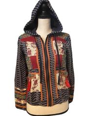 Anthropologie  Lilka embroidered size XS navy print full zip hoodie.