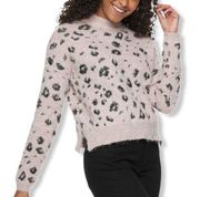 Candies Pink Leopard Eyelash Knit Cropped Sweater