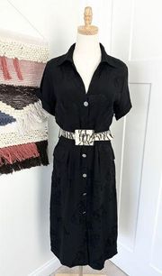 ZARA  Tiger Print Short Sleeve Button Front Shirt Dress Black Size M NWT