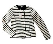 NWT Monsoon UK 12 US 8 Ivory Loop Knit Zipper Striped Blazer Jacket Blacket Knit