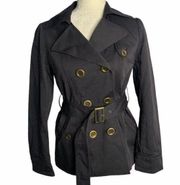 Luxury Japanese Brand Noue Rue Pea Coat S Black Belted Buttons Lined Pockets