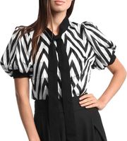 Chevron Striped Tie Button Front Blouse…Sz: M