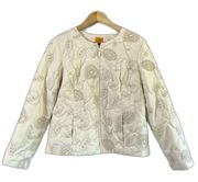 Ruby Rd Woman's Size 14 White Quilted Jacket Full Zip Cream Sequin