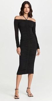A.L.C. Avery Black Long Sleeve Ruched Off the Shoulder Midi Dress Size XS New