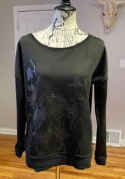 NWOT Pullover Sweater-shirt Long sleeve Graphic Print Rave Rockstar Embellished sweatshirt tree leaves pattern Crew L