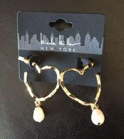 New Nicole Miller Open Heart & Dangling Pearl Earr