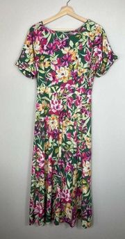 Alexia Admor Lana Boatneck Leg Slit Midi Dress Green Floral  Medium