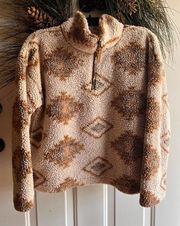 THREAD + SUPPLY Wubby Sherpa style Quarter Zip Aztec Print Cropped Sweater