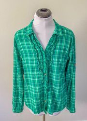 Cabela's Women's Green Plaid Shirt with Ruffles