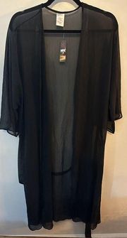 No Boundaries Black Sheer Beachwear CoverUp / Robe Open Sash Small-Medium NEW