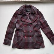 MODA International double breasted pea coat plaid purple size small y2k